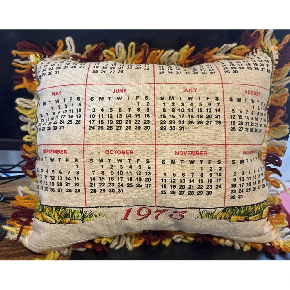 Vintage Tapestry 1973 Calendar MCM 14x12 Pillow Bless This House Yarn Trim